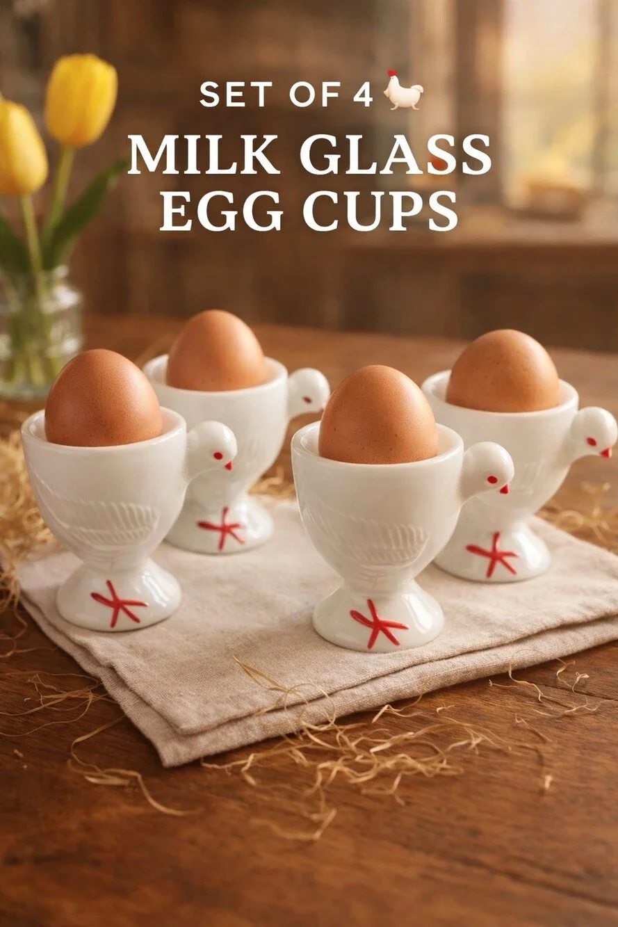 Westmoreland Set 4 Milk Glass Chicken Egg Cups Red Feet Vintage Easter